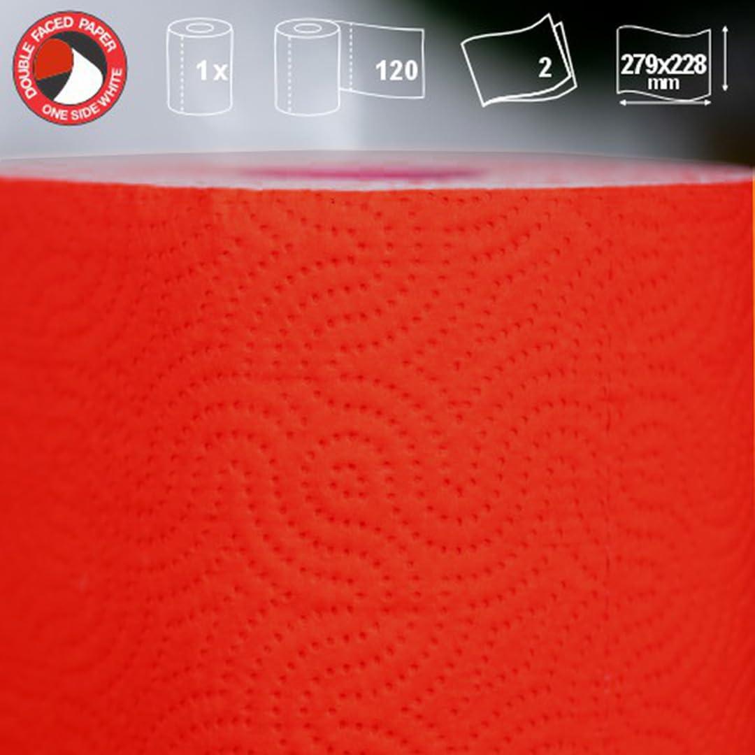 Renova Renova Paper Jumbo Kitchen Towel, 120 Pulls, 2-ply, Strong & Extra Absorbent, Red | 100% Virgin Pulp (1 Jumbo Roll is Equivalent to 3 Regular Rolls)