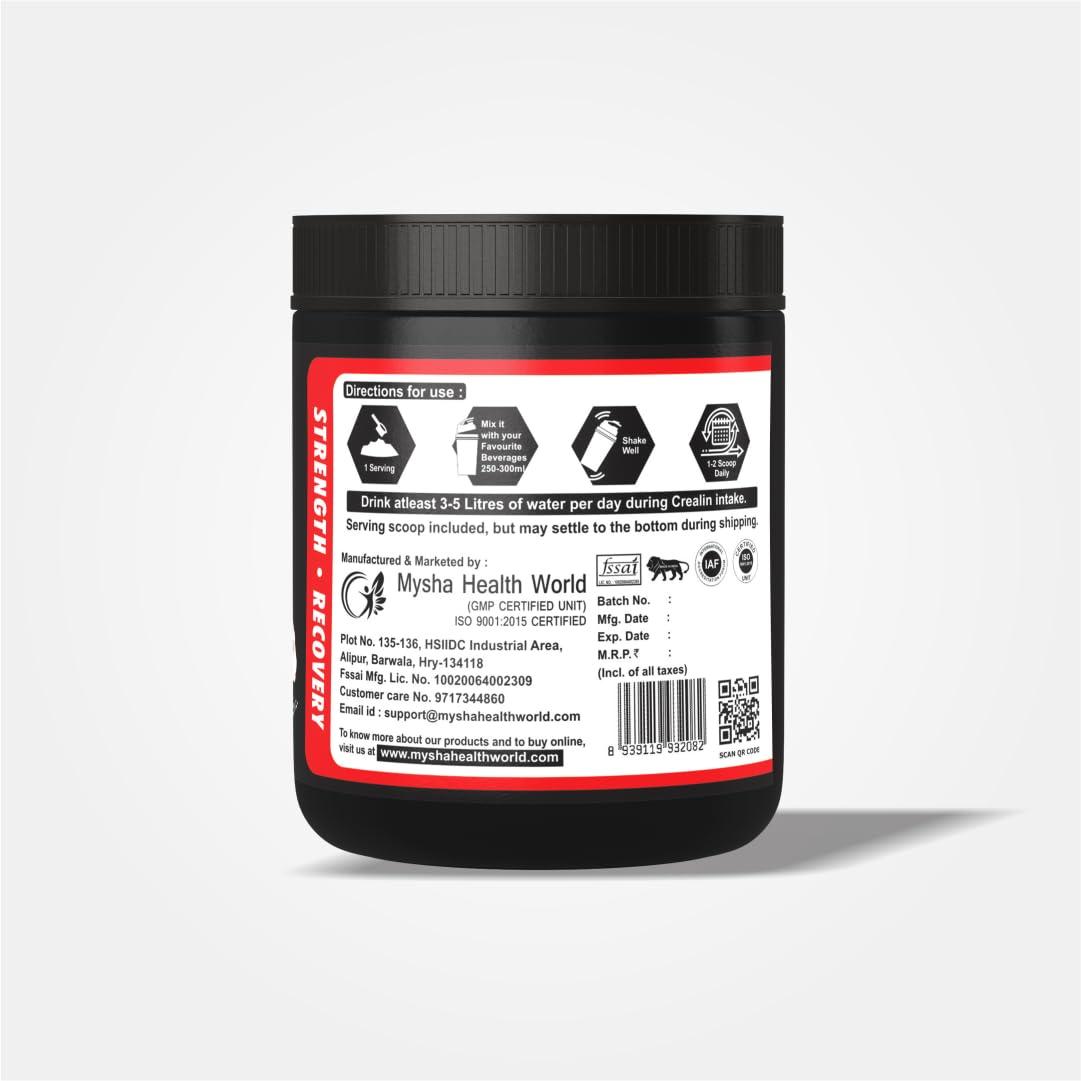 Mysha Nutrition Mysha Nutrition Crealin, 100% Pure Creatine Monohydrate | Pre/Post Workout Supplement for Muscle Repair & Recovery | Support Athletic Performance,Volumizes Muscles | 201g, Unflavored (201)