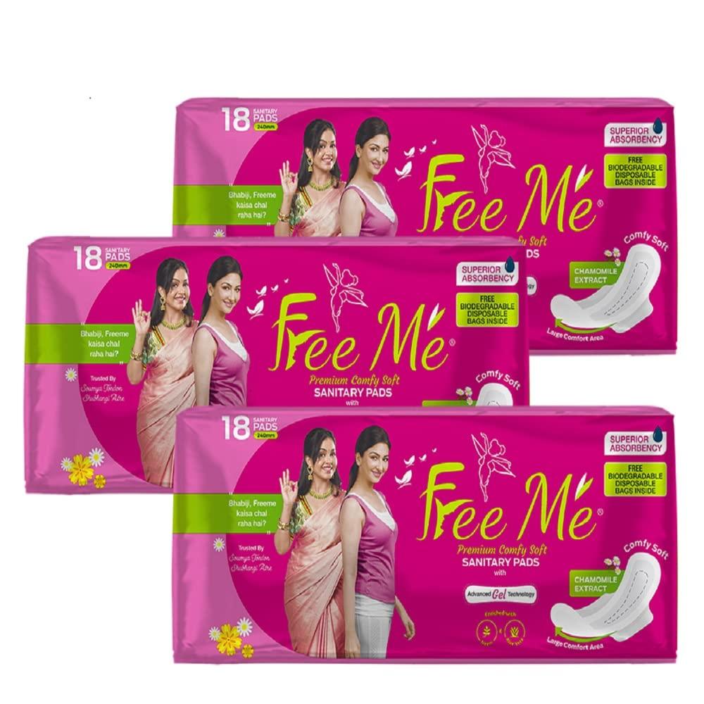 FREE ME SECURE FREE ME SECURE Cottony Soft Sanitary pads for Women 18 Per Pack (Large, Pack of 3)