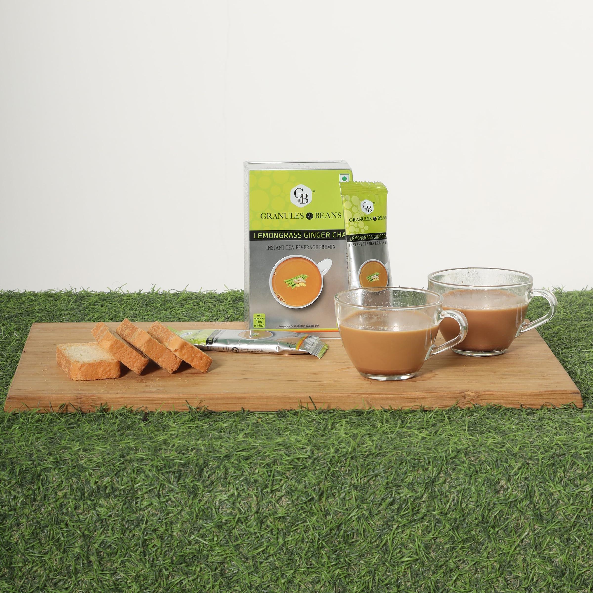 GnB GRANULES n BEANS Granules n Beans Lemongrass Ginger Chai Instant Tea Premix - (10 Sachet x 14g = 140g) (Pack of 2)