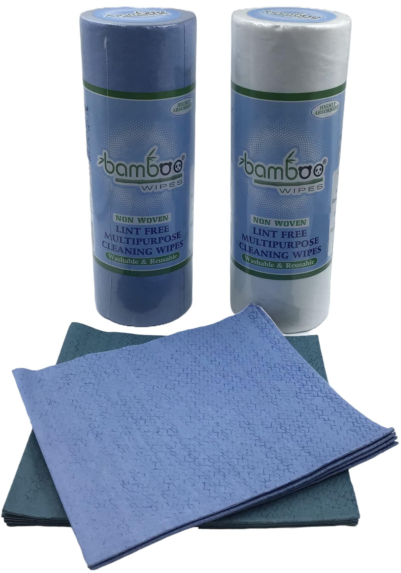 Bamboo Wipes BAMBOO WIPES | Reusable & Washable Non Woven Kitchen Lint Free Multipurpose Towel Tissue Roll| Combo Of 2 Rolls + 10 Napkins 40Cm x 40 Cm) Restaurant, Hospital, Glass Cleaning, Greese