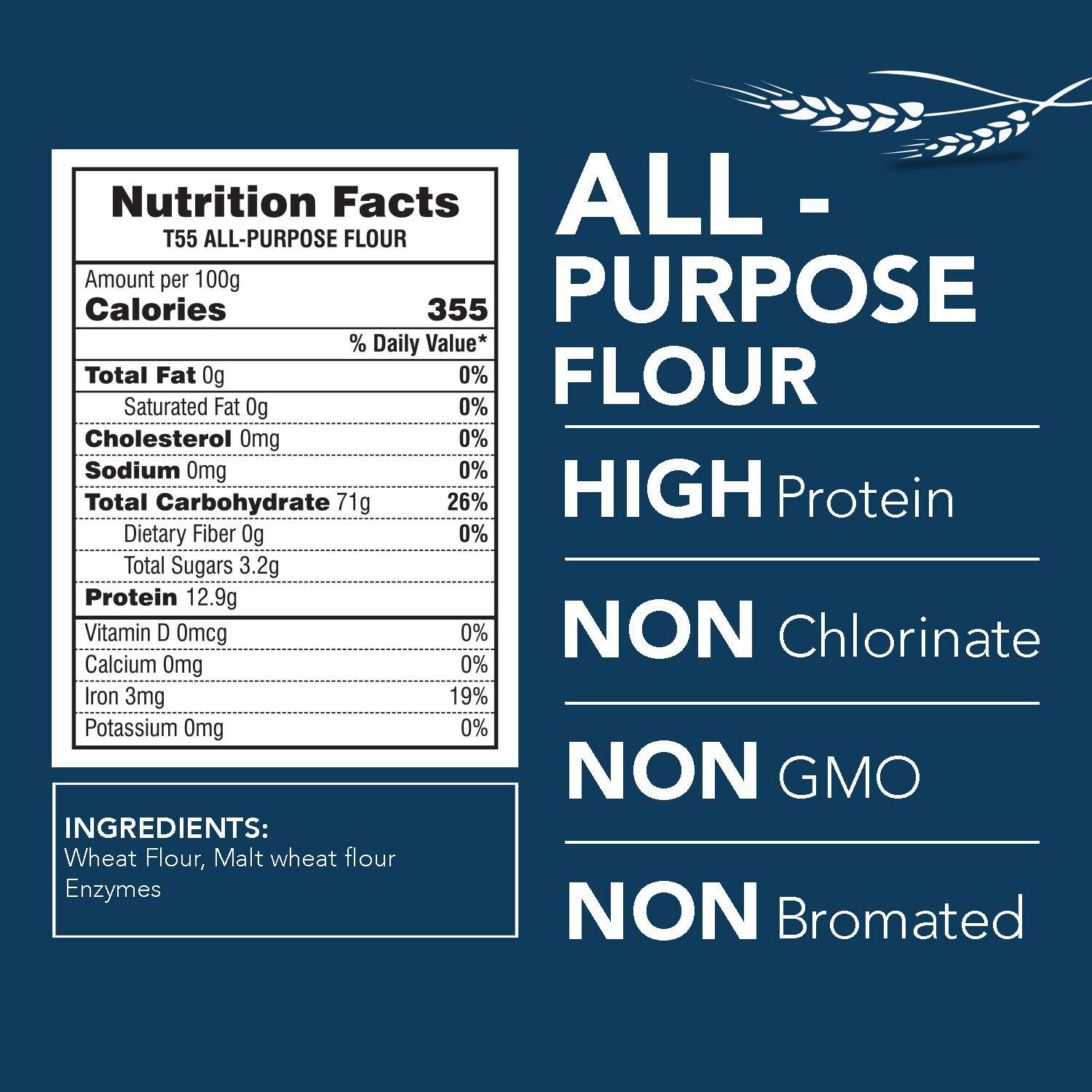 JOSEF MARC Josef Marc Farine De Ble T55 All Purpose Baking Flour 2 LBS (907gram) - Unbleached & High Protein Flour, Type 0 Italian Flour, Bread Flour.
