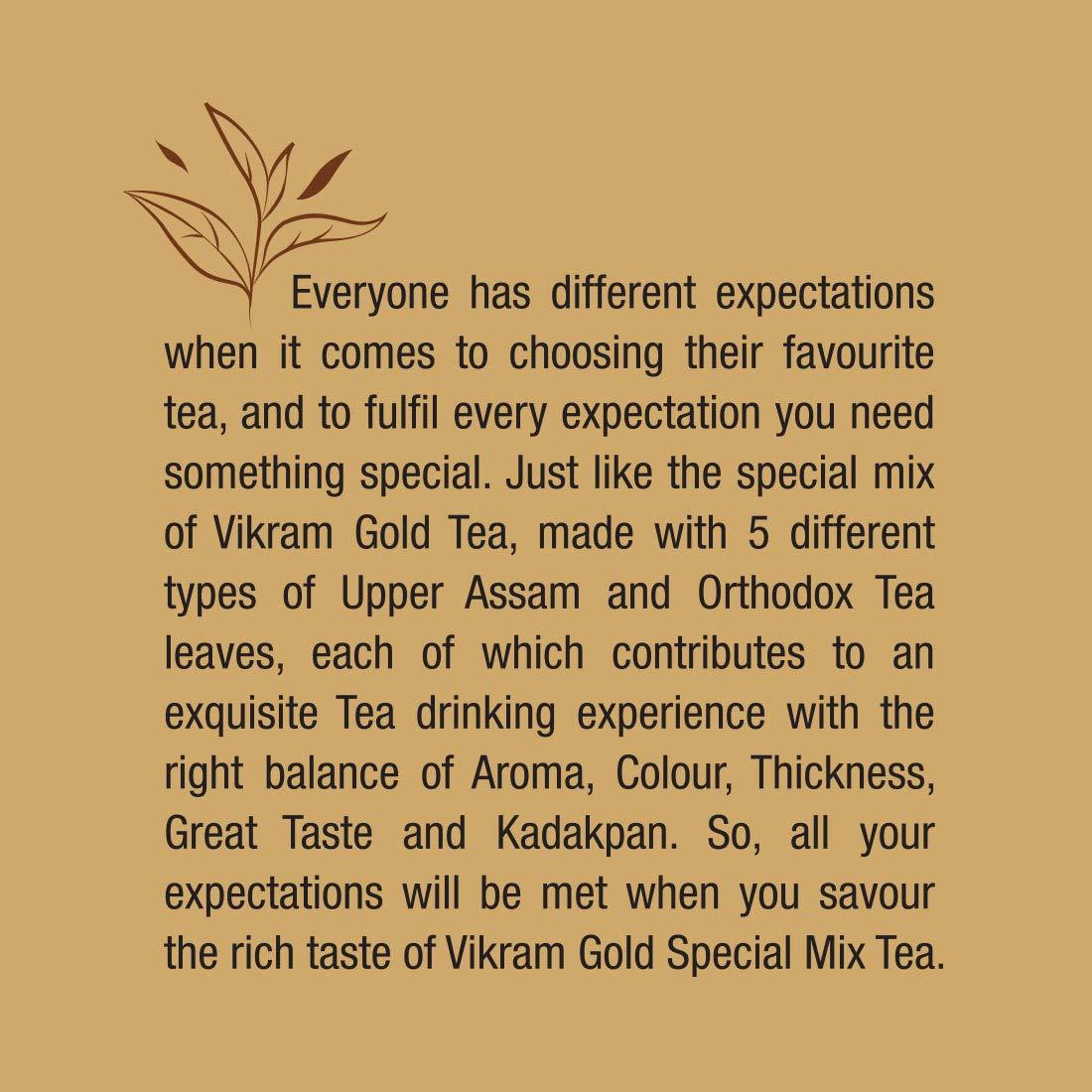 VIKRAM VIKRAM Gold Special Mix Tea | Blended With 5 Unique Types Of Leaves From Upper Assam And Enriched With Orthodox Tea Leaves | Rich & Aromatic Chai | Balck Tea - 500 Gram