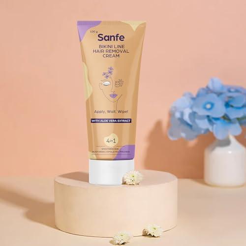 Sanfe Sanfe Bikini Line Hair Removal Cream WIth Aloe Vera Extract Perfect for Legs, Underarms, Bikini Line, Arms | 3x Longer Lasting Smoothness than Razors | With No Bad Smell - 100 Gram (Pack Of 2)