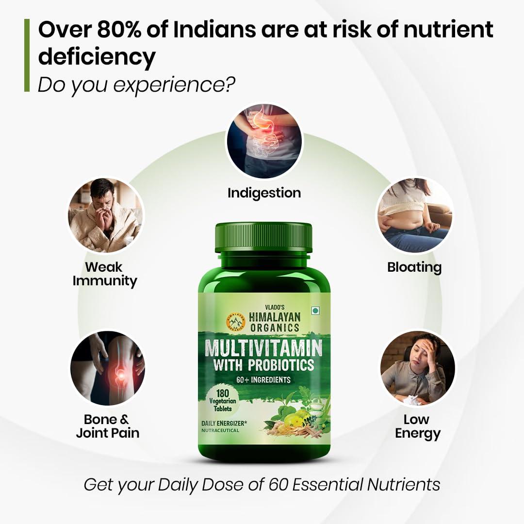 HIMALAYAN ORGANICS Himalayan Organics Multivitamin for Men & Women with 40 Ingredients - 180 Tablets - with Probiotics