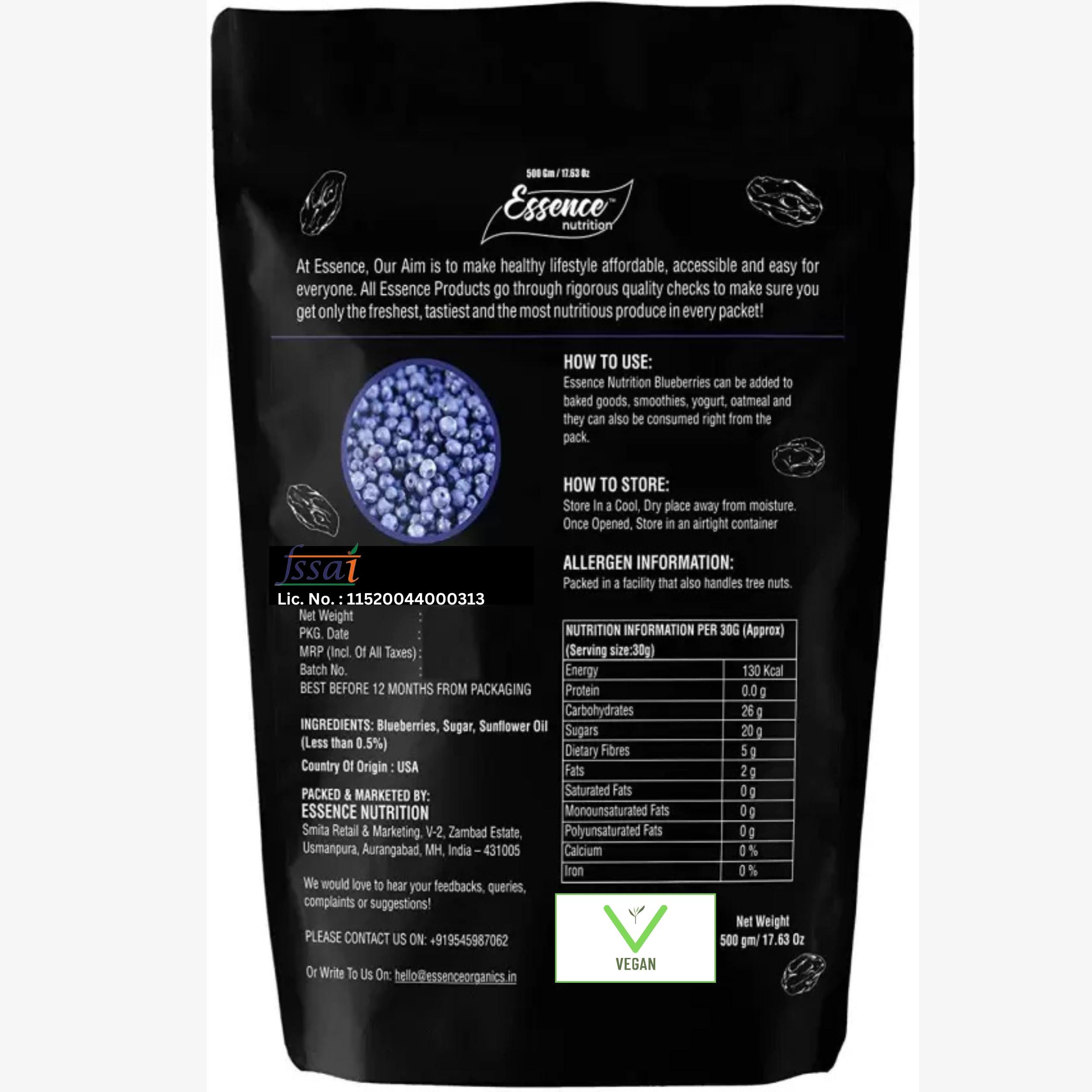 Essence Nutrition Essence Nutrition Dried Whole Blueberry (500 Grams) - Imported From USA - Blueberry Dry Fruit For Eating