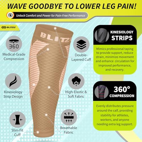 BLITZU BLITZU Calf Compression Sleeves For Women & Men Leg Compression Socks for Runners, Shin Splint, Recovery from Injury & Pain Relief Great for Running, Maternity, Travel, Nurses Nude S-M