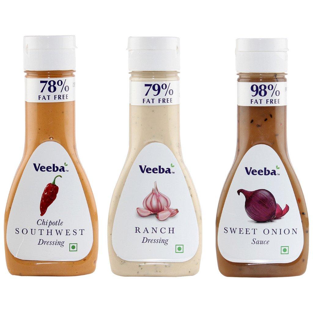 VEEBA Veeba Chipotle Southwest Dressing, 300g with Ranch Dressing, 300g and Sweet Onion Sauce, 350g