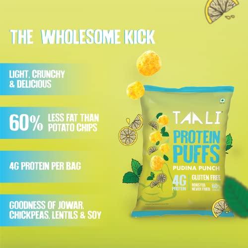 Taali Taali Jowar & Protein Puffs | 25 gm (Pack of 8) | Pudina Punch | Healthy Roasted Tasty Snacks, Ready to eat | 100% Veg, Gluten free products, No Cholesterol, No Trans-Fat