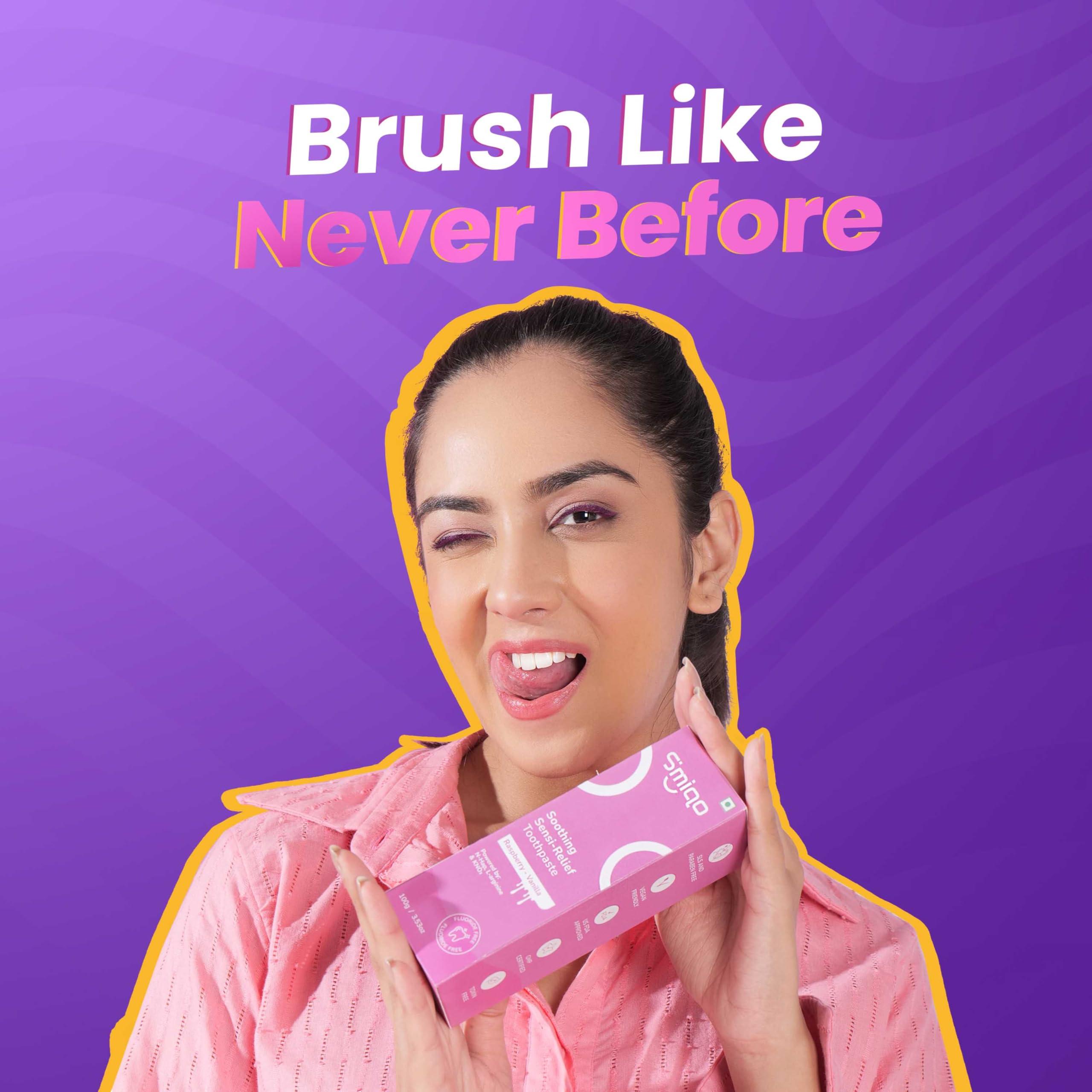 Smiqo Smiqo Sensi Relief Toothpaste - 100g | Instant Sensitivity Relief | Raspberry-Vanilla Delight | Advanced Formula with N-Hap, L-Arginine, and Potassium Nitrate | Fights Plaque & Cavities | Freshens Breath | SLS-Free | No Harsh Chemicals