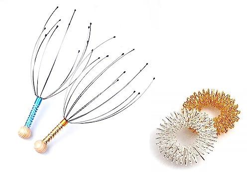 Acupunctoreum Acupunctoreum acupressure Scalp Massagers For Hair Stimulation and Stress Relief Handheld Head Massage Tingler Finger Rings - 2 head massagers And 2 Finger Rings.