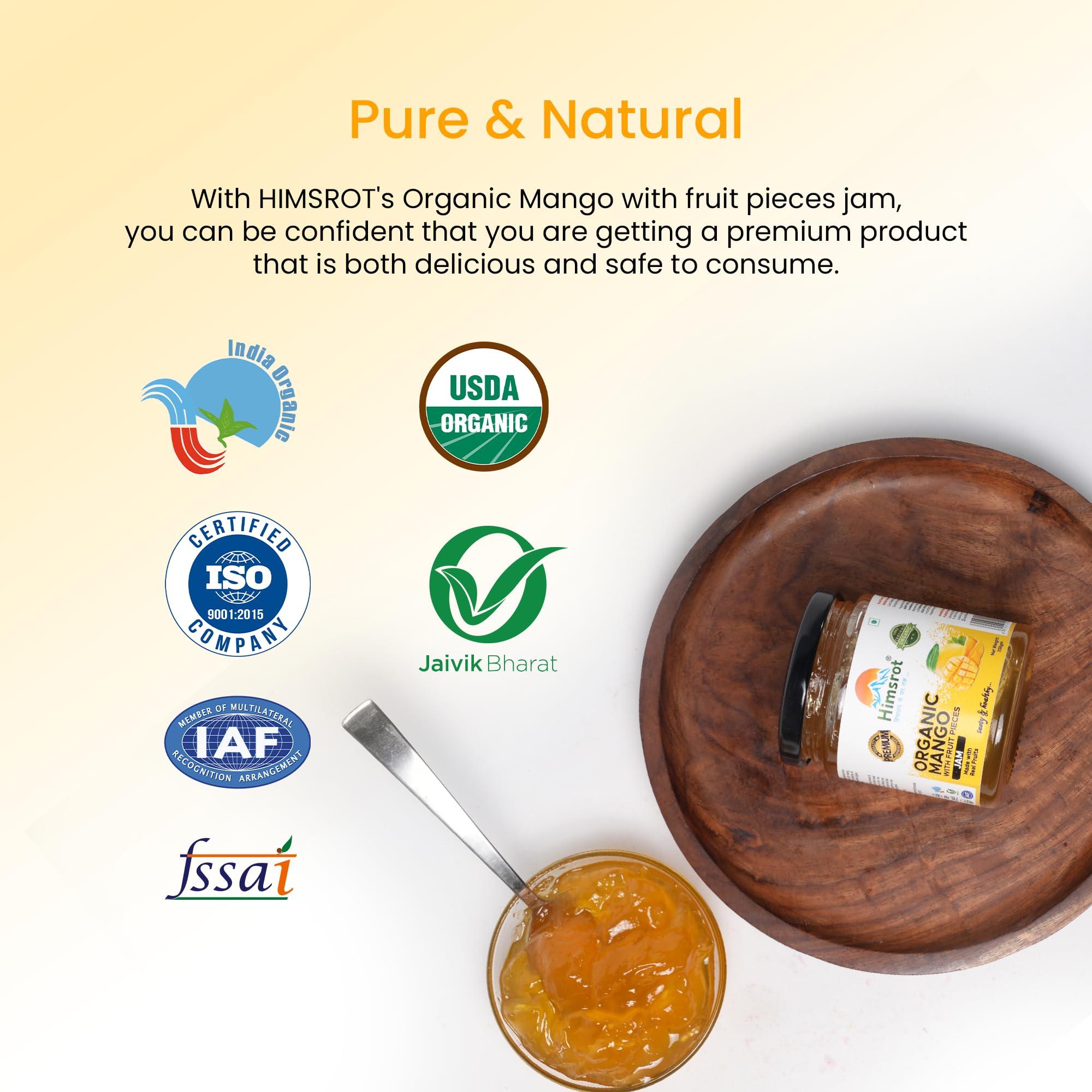 Himsrot Himsrot Organic Mango Fruit Jam with Fruit Pieces | Organic Mango Jam with Mango Fruit Pieces For Breakfast | No Added Preservatives & Colors - 250gm