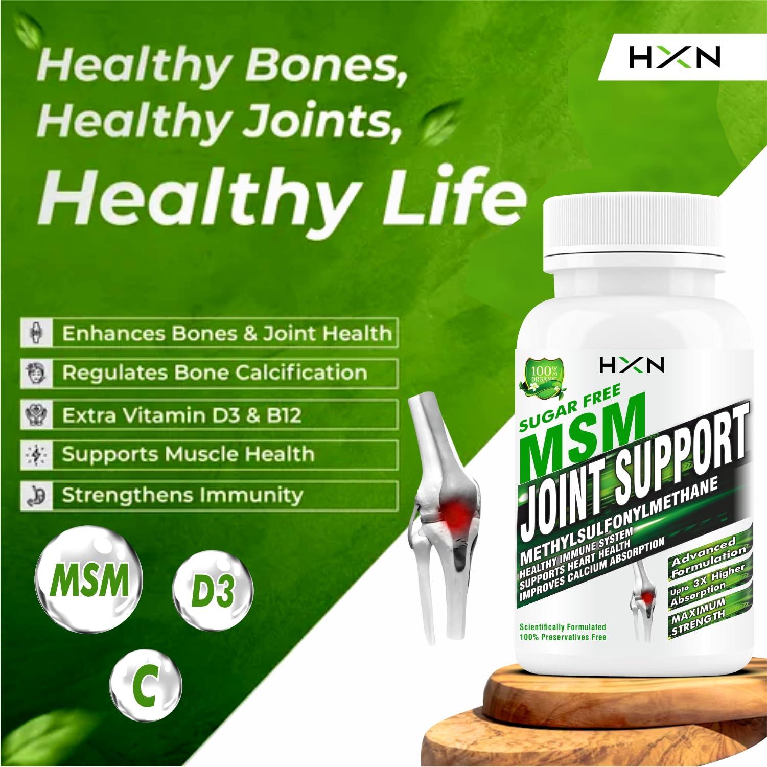 HXN HXN MSM Powder Supplements, Vitamin C, And D3, To Pain Relief And Joint Support Supplement-60 Tablets (No Capsule Pack 1)