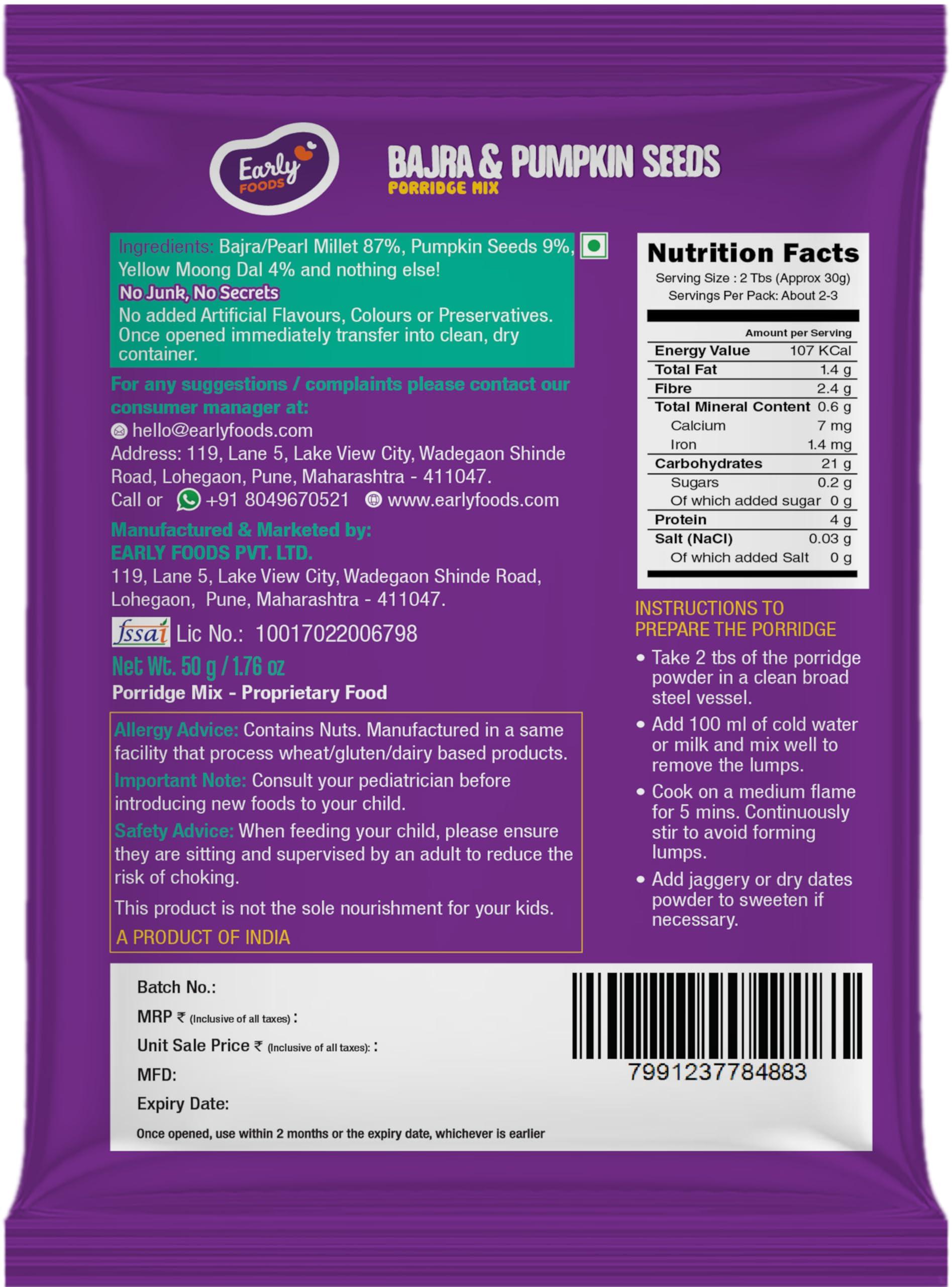 Early Foods Early Foods : 6 Trial Pack Combo - Porridge Mixes - Stage 3, 6 X 50gms| Millet Porridge|Sprouted ragi powder|Cereals For Kids