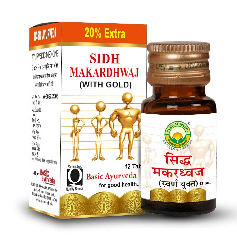 BASIC AYURVEDA BASIC AYURVEDA Sidh Makardhwaj Ras With Gold & Pearl 12 Tablets | Ayurvedic Supplements For General Weakness