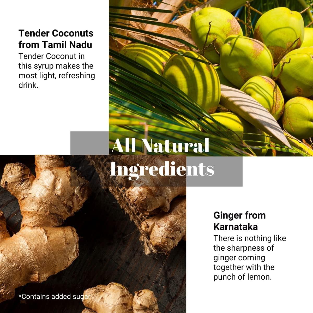 Swa Artisanal Syrups Swa Artisanal Syrups - Lemon Ginger Naariyal Paani, 100% Natural, Combo Pack of 2 Makes 24-30 Drinks, Syrup for Cocktails / Mocktails / Specialty Coffee (250ml x 2)