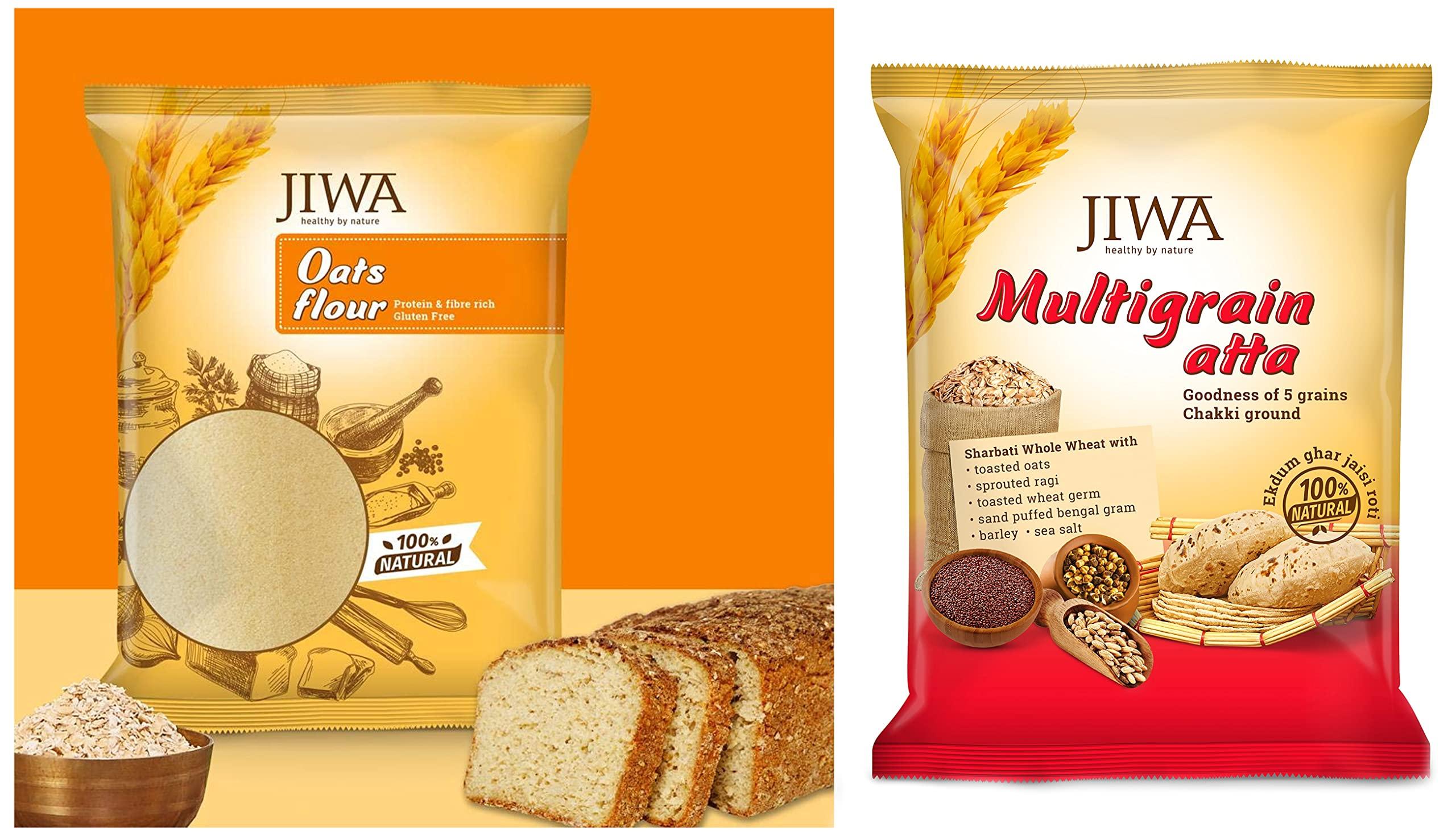 Jiwa Jiwa Healthy by nature Multigrain Atta/Flour 1 Kg & Oats Flour, 900 g (Gluten Free)