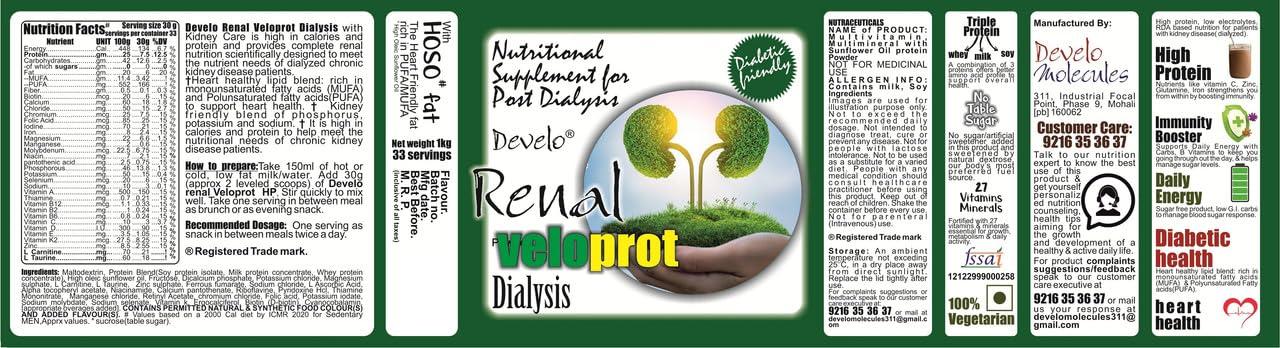 DEVELO Develo Kidney Health(Post Dialysis) Protein for Better Renal Health & Function - 1kg g Chocolate