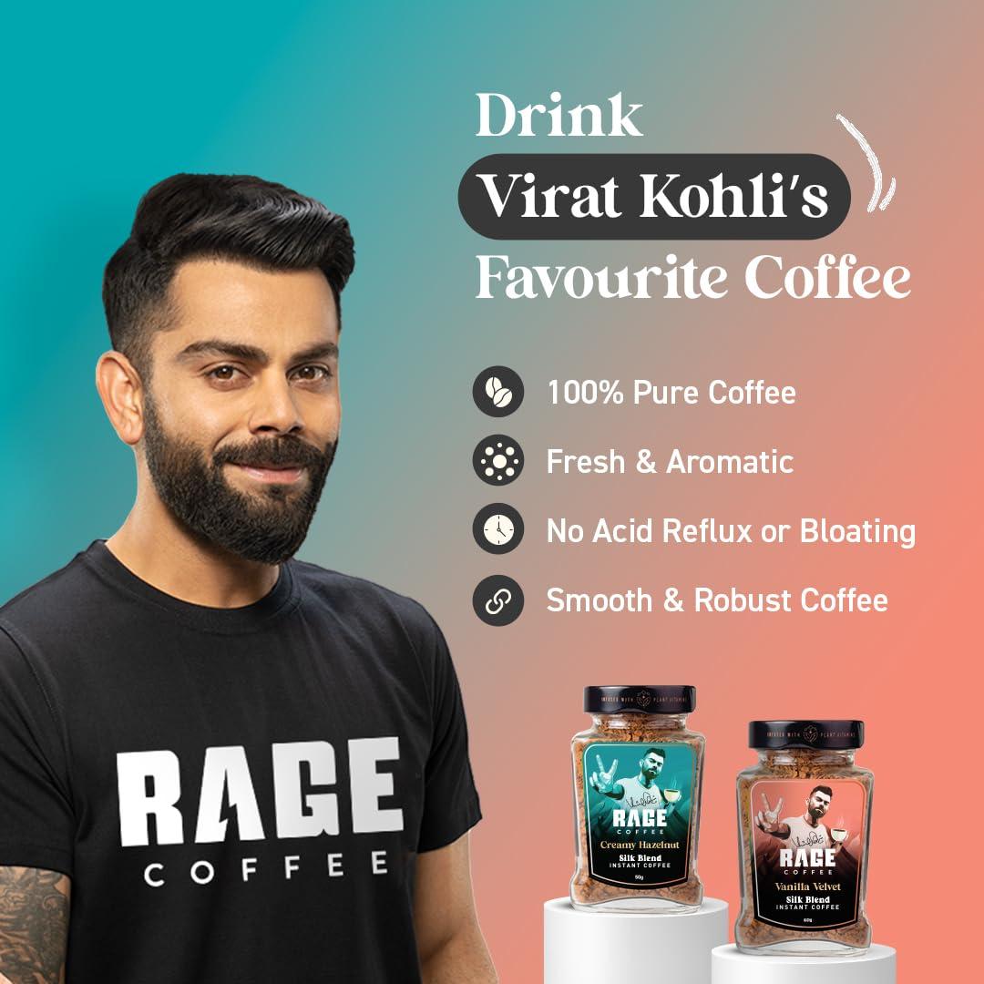 RAGE COFFEE Rage Coffee Silk Blend Instant Coffee | Creamy Hazelnut & Vanilla Velvet Silk Blend Flavoured Coffee 60 GMs Each | 100% Pure Instant Coffee | Premium, Bold & Smooth | Pack of 2