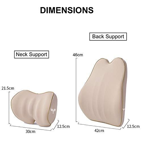 Grin Health Grin Health C3 Back Cushion Lumbar Support For Car Seat Backrest & Neckrest Pillow Headrest Support- Back Rest For Back Pain Relief Neck Pillow Relieves Neck Pain, Combo Kit Beige - Memory Foam