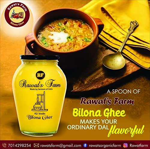 Rawat\'s Farm Rawat\'s Farm A2 Vedic Bilona Cow Ghee 500 ml | Glass Jar | Curd Churned Bilona Ghee | Government Laboratory Passed | 100% Natural | Immunity Booster | Good for Heart |