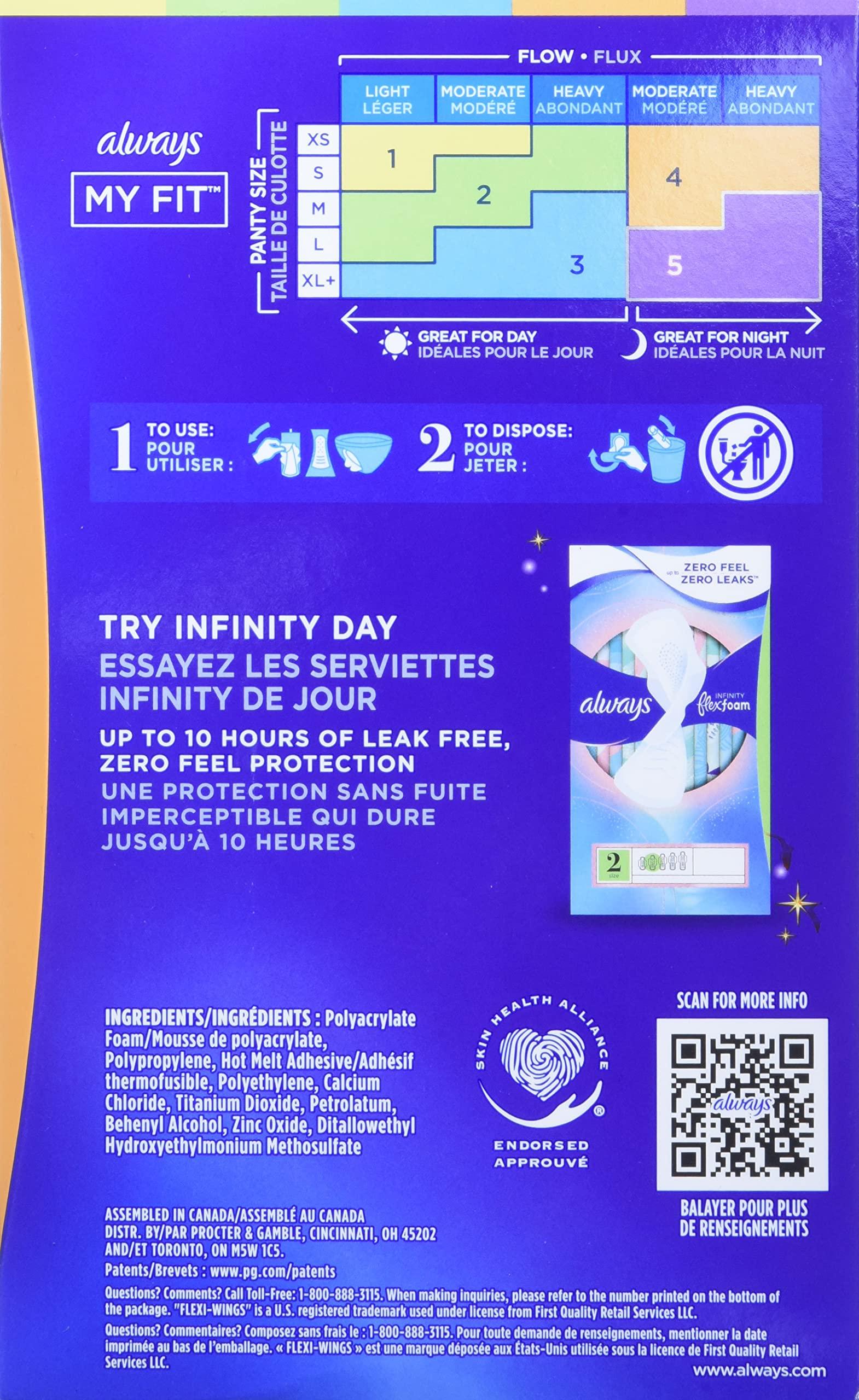 Always Always Infinity Size 4 Overnight Sanitary Pads with Flexi-Wings Wings, Unscented - 38 Count