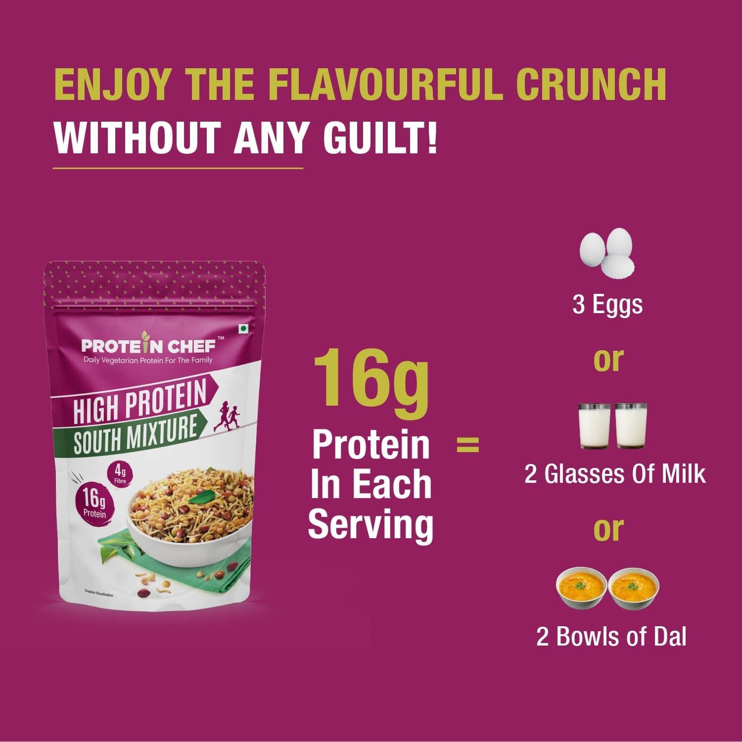 Protein Chef Protein Chef High Protein Snacks South Mixture Namkeen (180g) | 16gm Max Protein per Serve| Guilt free Healthy Snacks | Kerala Mixture style Sugar Free Snacks | Vegan Diet Snacks for Kids, Seniors