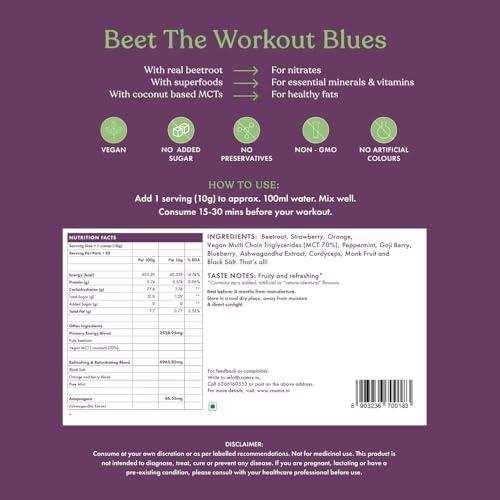 cosmix Cosmix Pure Plant Pre-Workout|For Caffeine-Free Energy&Endurance|For Muscle Recovery|60G (50 Servings)|Beetroot Nitrates&Coconut Mcts|No Preservatives/Added Sugar|Vegan|200G(Pack Of 1),Powder