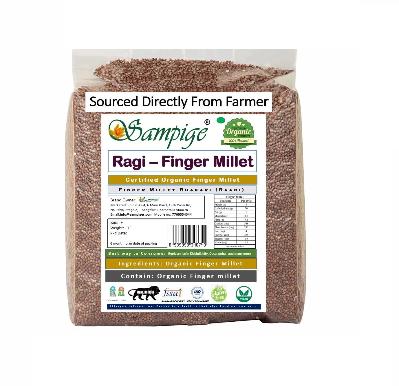 Sampige Sampige Certified Organic Ragi|Certified Organic finger Millet|Mandua Mangal Kodra Mandia Taidalu Kezhvaragu|1800g