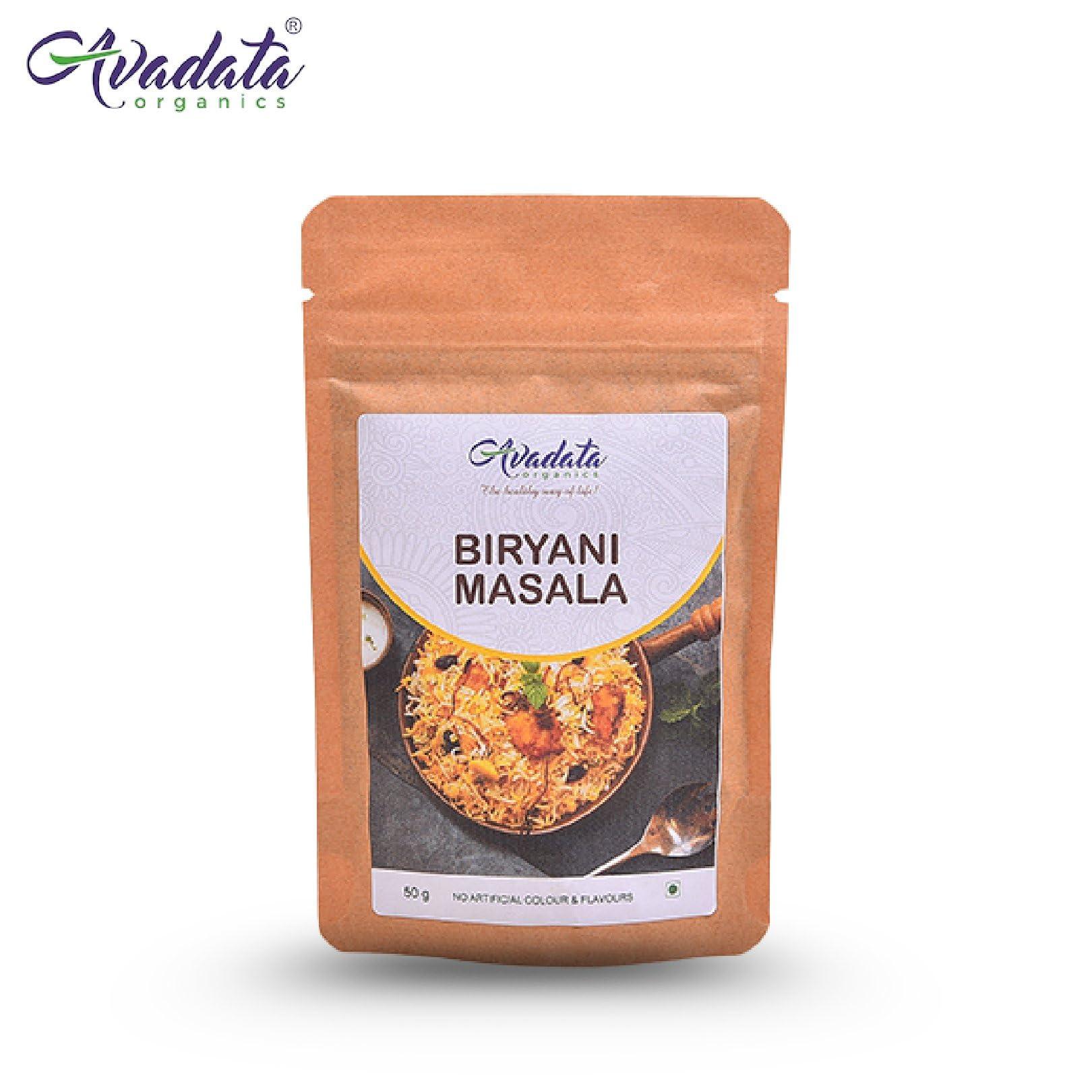 AVADATA ORGANICS - The healthy way of life Avadata Organics Biryani Masala - 50gm Hyderabadi Style| Unique Blend of Spices for Earthy Aroma & Rich Taste | Spice for Regional & Traditional Recipes | Hygienically Packed | No Preservatives (Pack of 3)