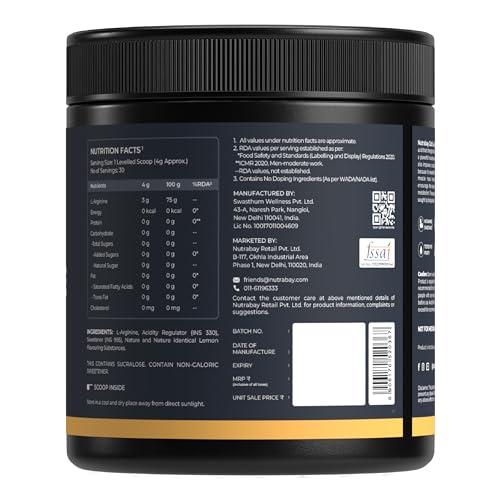 Nutrabay Nutrabay Gold L-Arginine Supplement Powder - 120g, Lemon Flavor | Pre Workout Amino Acid for Endurance, Muscle Building & Faster Recovery