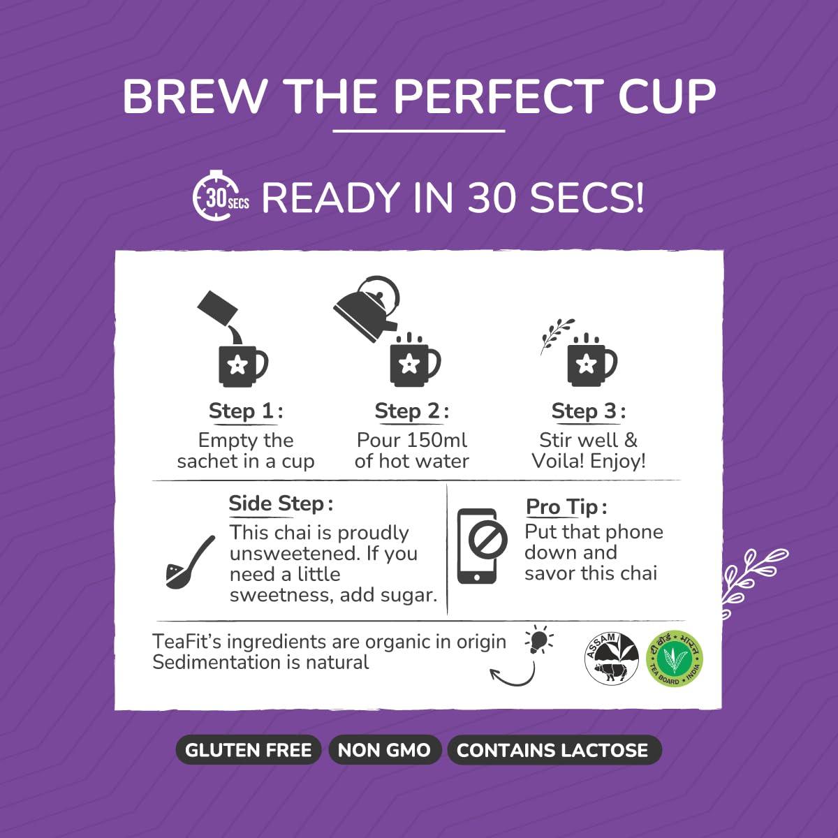 TeaFit TeaFit Premium Zero Sugar Instant Assorted Tea Pack of 24 Sachets (336gm) | Ginger-Cardamom-Masala-Saffron-Lemongrass Instant Milk Tea Premix | Diabetic Friendly | Instant Tea Premix | Tea Powder