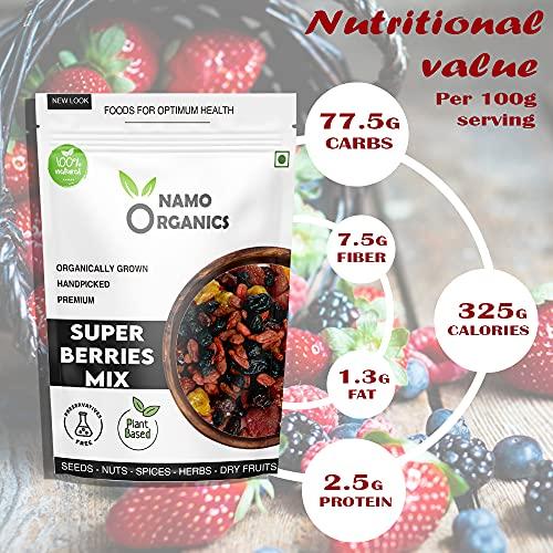 Namo Organics Namo Organics - Super Berry Mix - 1 kg - Dried Mixed Berries | 5+ Berry Dry Fruits like Cranberries, Blueberries, Strawberries, Goji Berries, Black current