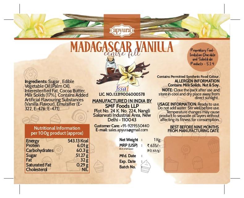 APYURA APYURA CENTRE FILLS Madgascar Vanilla Flavor For Ice Cream / Cake /Chocolate/ Cookie/ Cupcake/ Dessert/sweet /Icing/ Frosting /baking/ Brownies/ juice/ Pudding/Tea Cake 1Kg