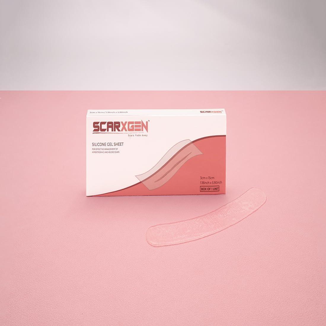 SCARXGEN Scarxgen Silicone Gel Sheet | Scar Sheet | Scars, Cuts and Scrapes, Laparoscopic scar | Reusable and Washable Sheet | Keloid and Hypertrophic scar I Visible scar reduction (3CMX20CM(BOX OF 1 UNIT))