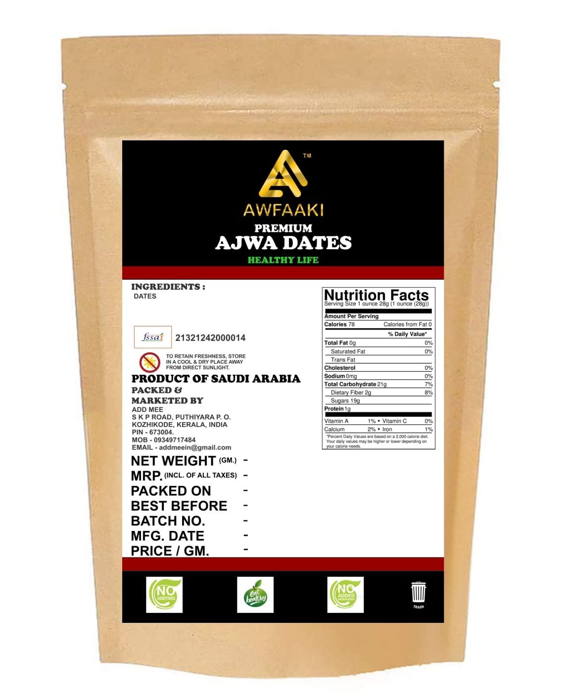 AWFAAKI Awfaaki Ajwa Dates | Ajva Dates | Saudi Arabia (500 g)