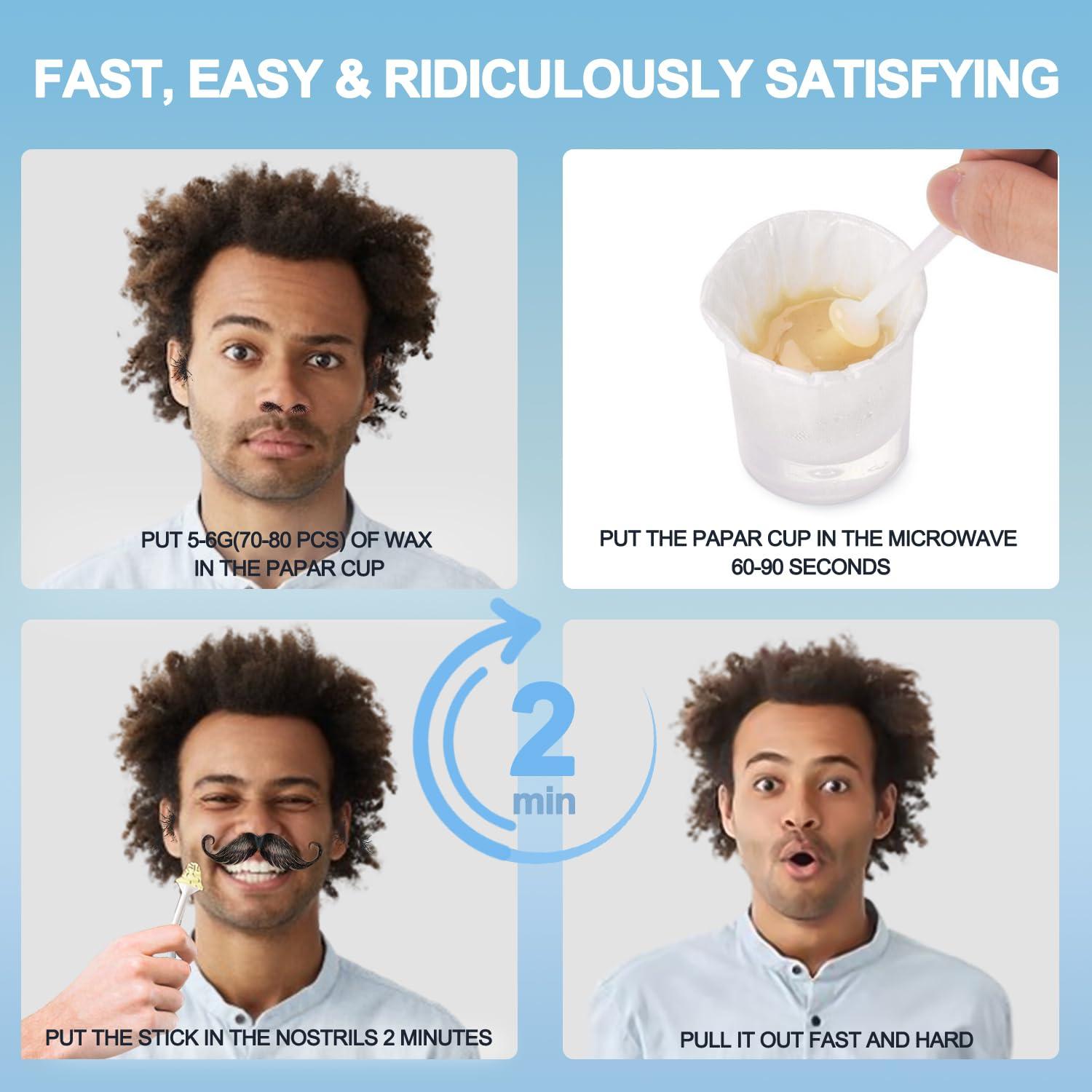 CoFashion CoFashion Nose Wax Kit for Men Women, Nose Hair Removal Waxing Kit Eyebrows Ears Lips Facial Nose Hair Remover Wax with 50g Hard Wax Beads 20 Applicators 10 Paper Cups 8 Moustache Protectors & 1 Measuring Cup