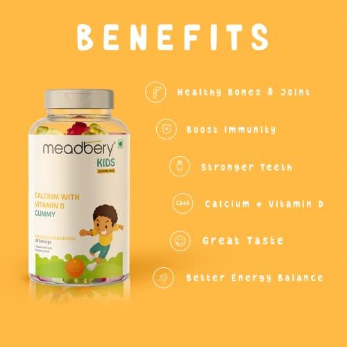 MEADBERY Meadbery Kids Multivitamin Calcium Combo Gummy Bears Glutenfree Formula With Minerals And Vitamins B C D E B12 B6 For Kids Bone Health Growth Kids Bone Teeth Health 30+30 Tasty Gummies