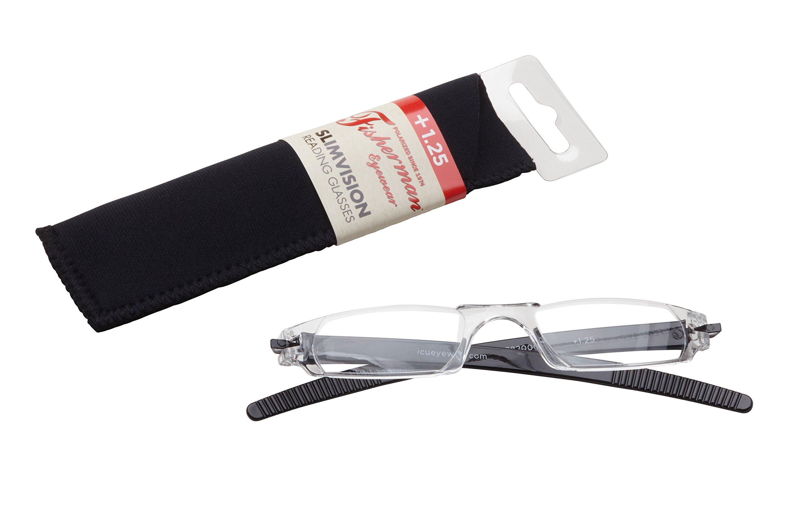 Fisherman Eyewear Fisherman Eyewear Slim Vision Rimless Reading Glasses with Temples (+1.25), Shiny Black