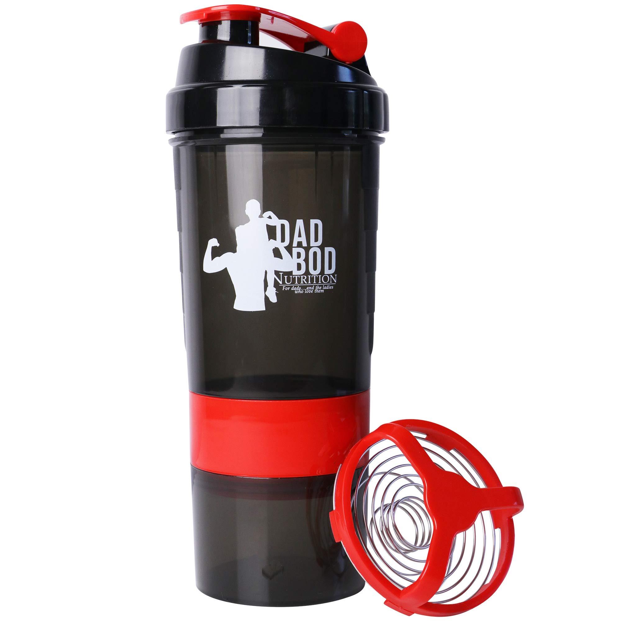 Dad Bod Nutrition Dad Bod Nutrition Funny Protein Shaker Bottle 3 Part with Storage Red Trim White Label (Red Trim)