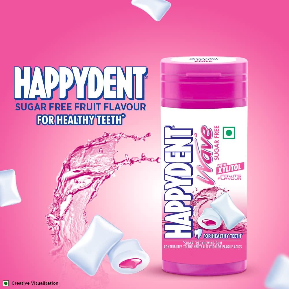 HappyDent Happydent Wave, Xylitol Sugarfree Fruity Flavour, Bubble Gum Bottle Pack, 231.2g (Pack of 8)
