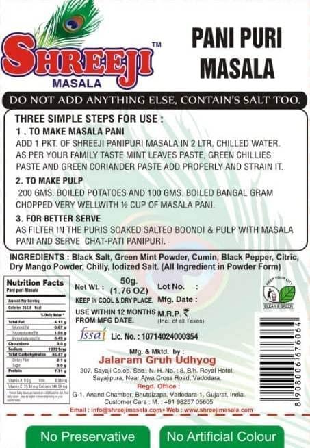 Shreeji Masala Shreeji Masala Gujrati Pani Puri Masala and Chaas Masala | Dahi Masala | Golgappa Masala Combo Pack of 4 (2 Pani Puri Masala Packets + 2 Chas Masala Packets)