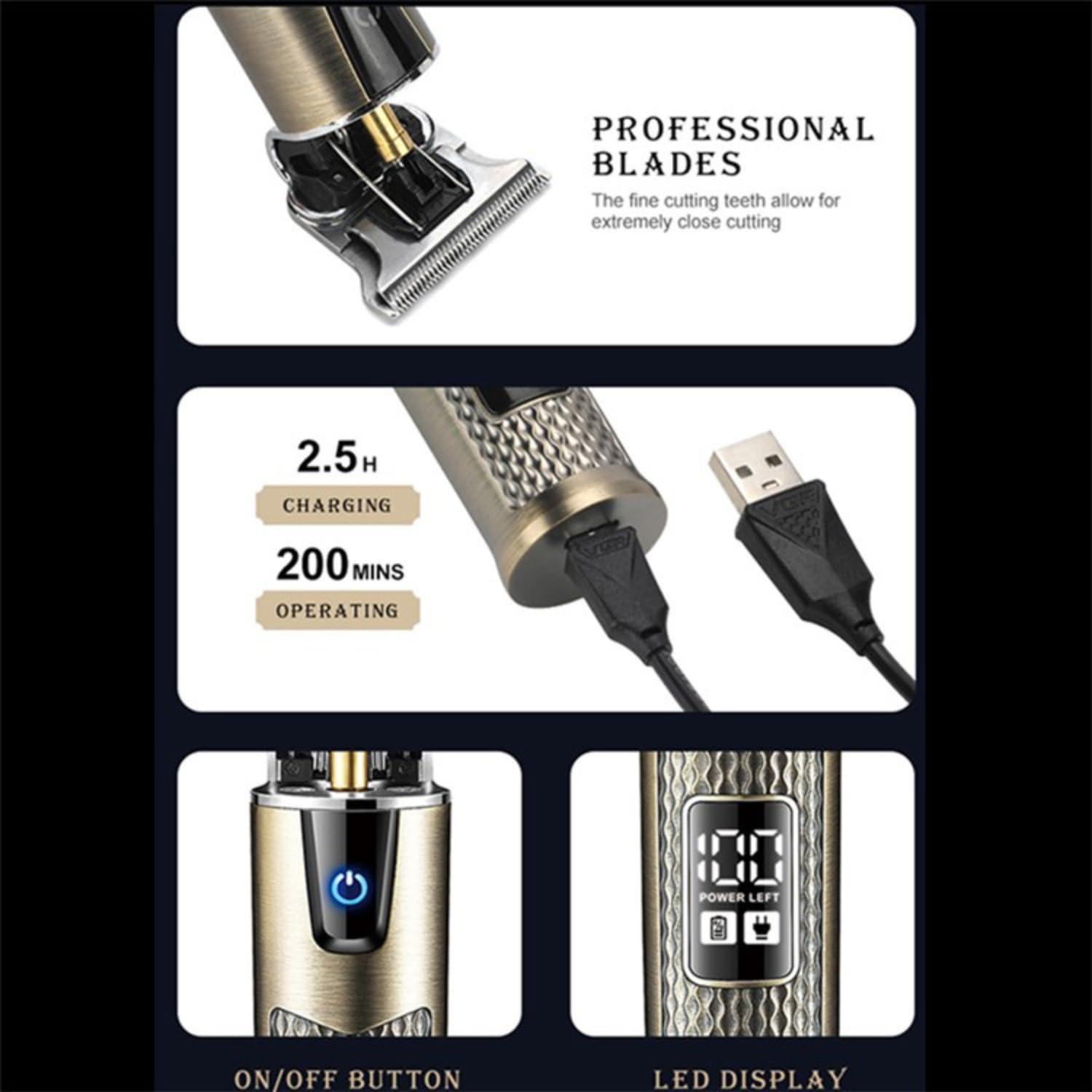 VGR VGR V-983 Professional Pro Li Outliner Rechargeable Electric Cordless Hair Clippers Grooming Kits T-Blade Close Cutting 0mm Bald Head Clipper for Men Li-ion Battery 1500mAh 200 mins Runtime