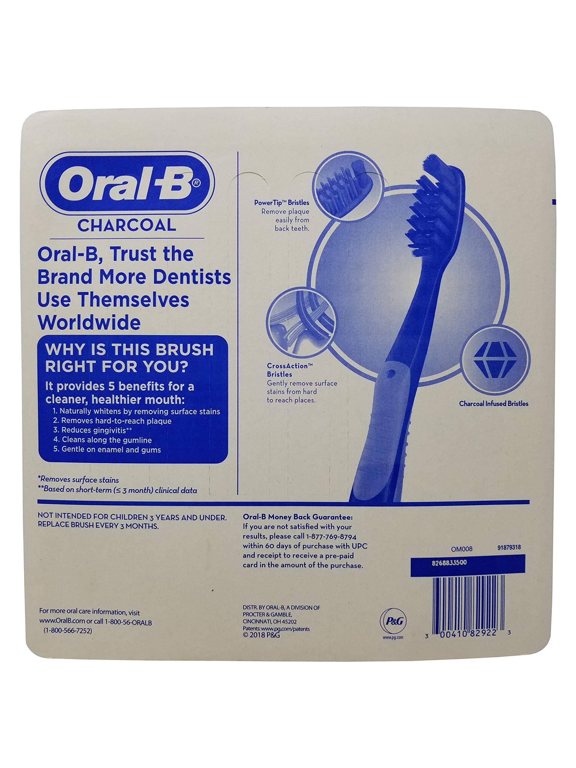 Oral-B Oral-B Toothbrush Charcoal Infused CrossAction Bristles remove Plaque Stain Naturally Whitens Teeth (6 Pack) (Soft)
