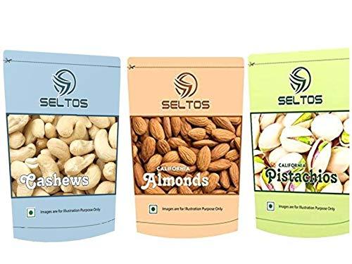 SELTOS SELTOS Almond Cashew Pistachio Dry Fruit Combo, Natural Premium Almonds/Badam, Cashew/Kaju & Pistachio/Pista Combo Pack (Pack of 3) (500 GM Each).