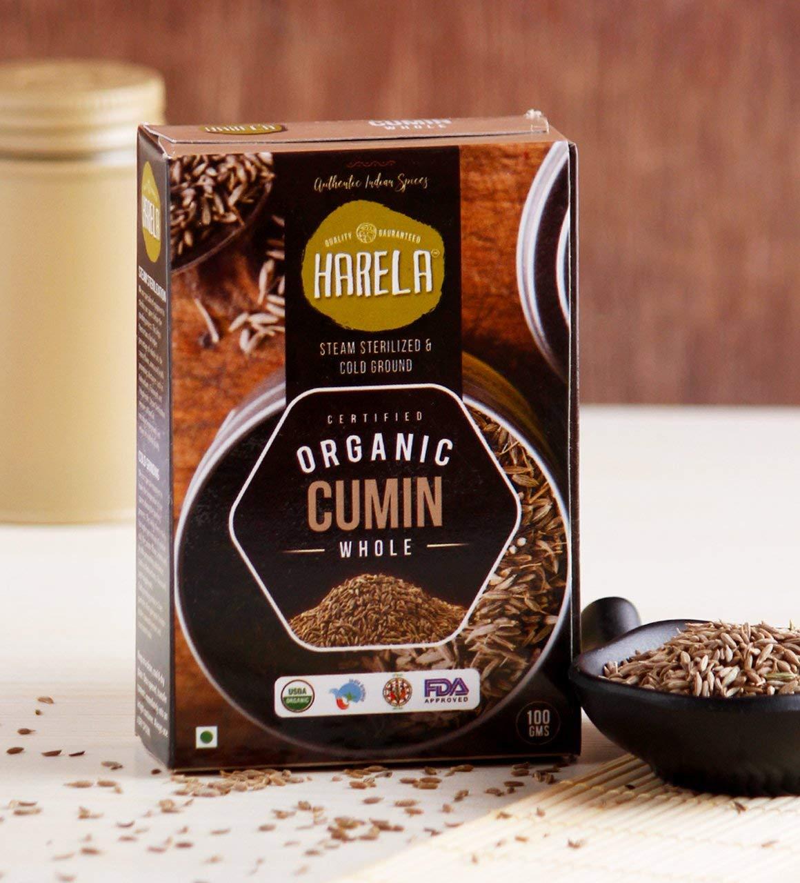 Harela Harela Certified Organic Cumin (Whole) | Cold-Pressed & Steam Sterilized | No Additives, Preservatives | Pure & Natural | 100g