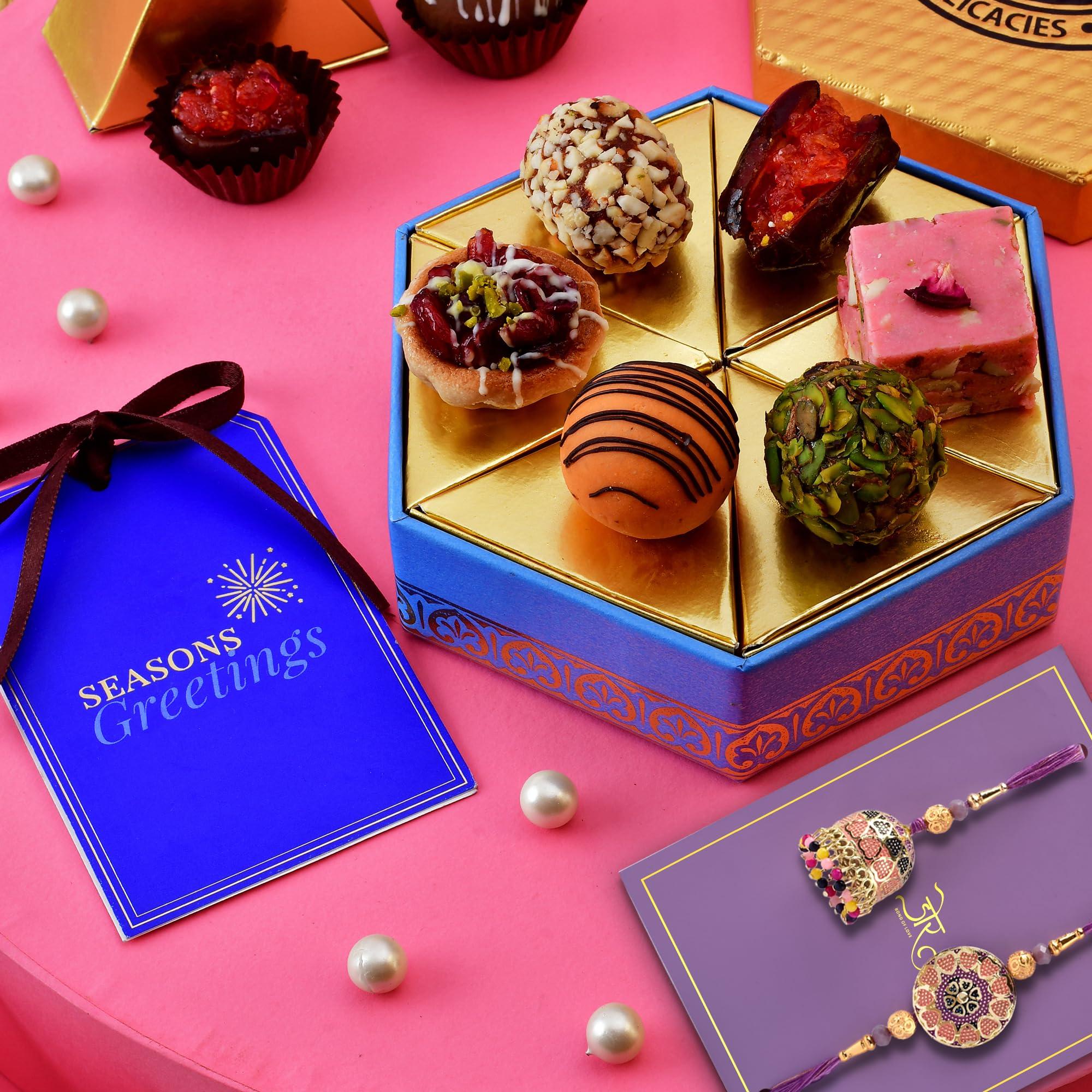 Hamam Dasta Bhaiya Bhabhi Rakhi Set Bhai Bhabhi Rakhi Set Lumba Rakhi For Bhabhi Rakhi Gift For Brother And Bhabhi Rakhi With Sweets Gift Box Assorted 6 Sweets Box Gangaur Bhaiya Bhabhi Rakhi Set