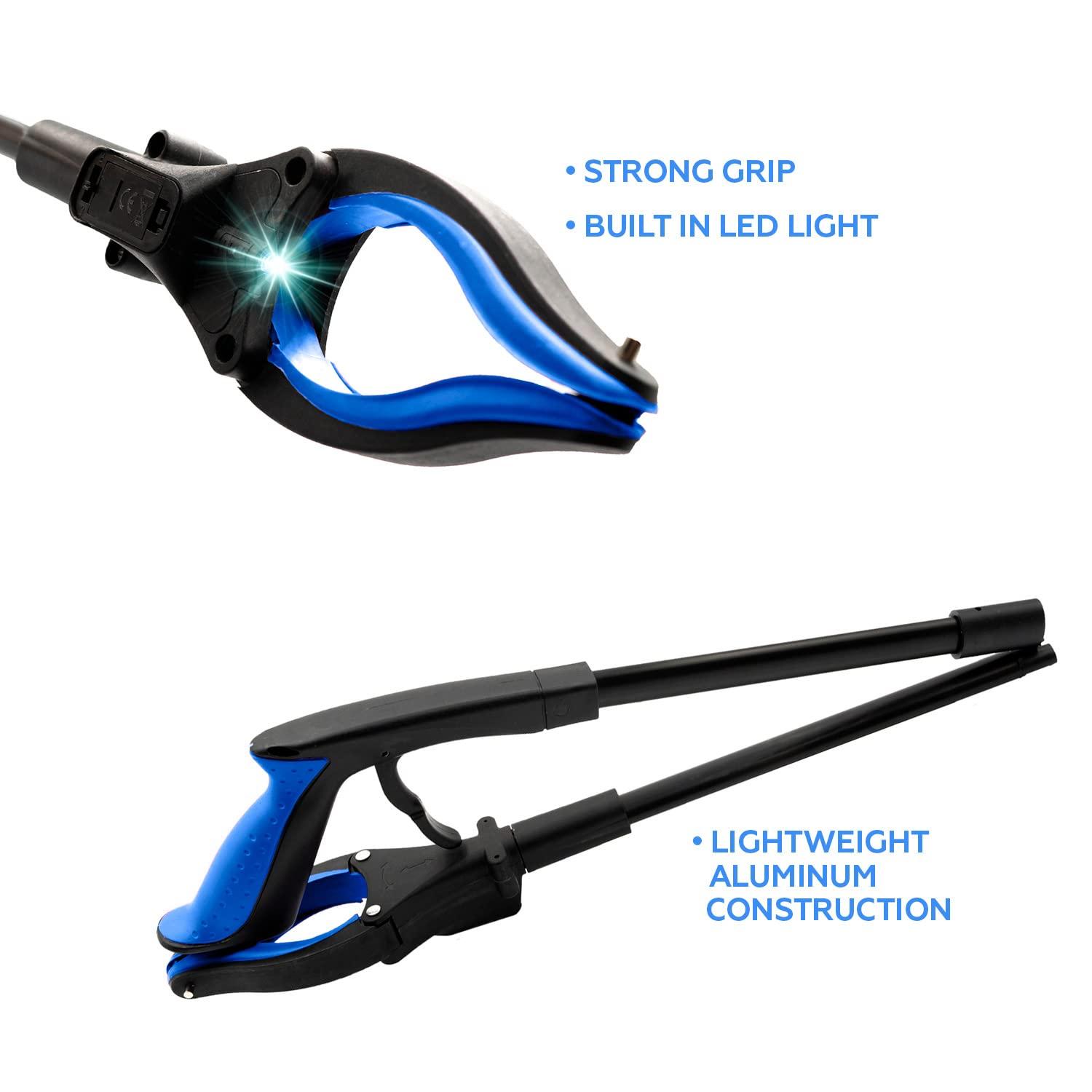 Luxet Luxet Grabber Reacher Tool-Long 32 Inch(Blue)Aluminum Foldable Pick Up Stick-Strong Grip Shelves Led Light Magnetic Tip,Lightweight Trash Picker Claw Reacher Grabber Tool For Elderly