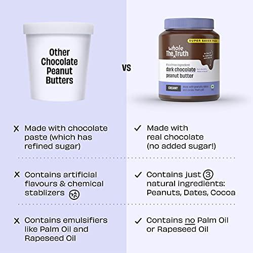 The Whole Truth The Whole Truth - Dark Chocolate Peanut Butter | Pack of 2 | 1850 g | Creamy | No Added Sugar | No Artificial Sweeteners | Vegan | Gluten Free | No Preservatives | 100% Natural