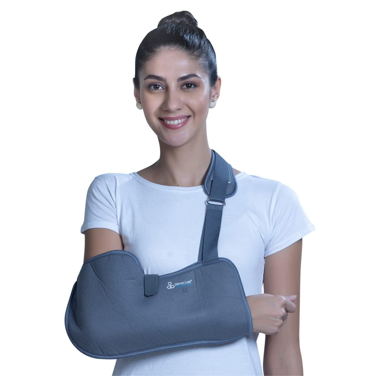 DRIVECURE DRIVECURE Nylon Arm Sling Pouch For Men & Women Pack Of 1-Grey |Arm Sling Pouch|Shoulder Support, Hand Support |Shoulder Wrist Elbow Support Brace For Broken And Fractured Hand (Large (L))